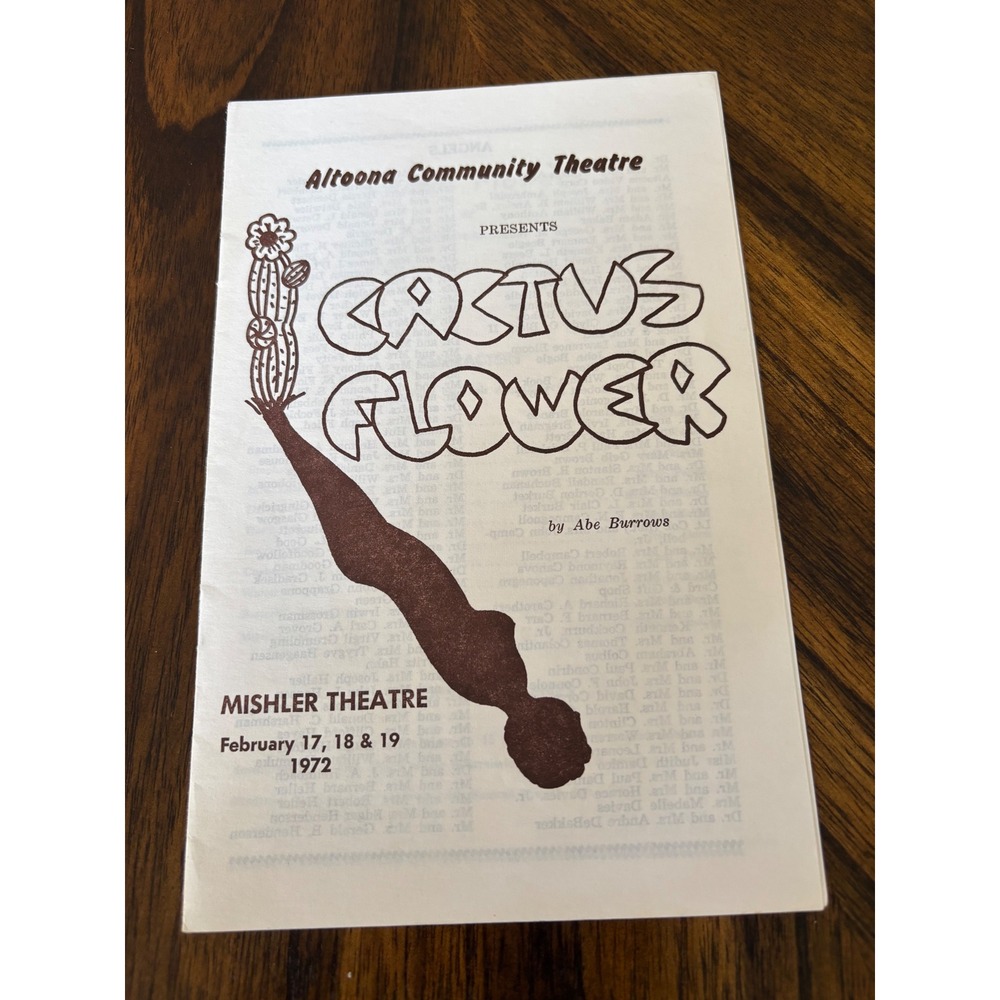 Vintage 1972 Cactus Flower Theater Program Altoona Community Theatre Mishler PA
